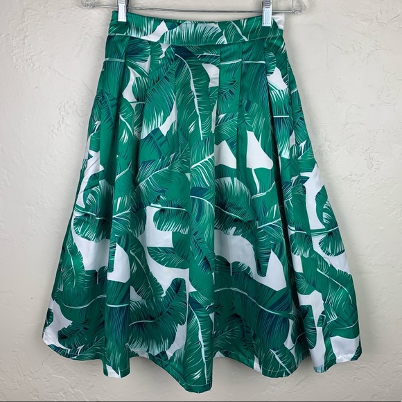 Vintage Palm Leaf Full A-Line Midi Skirt - Picture 3 of 9